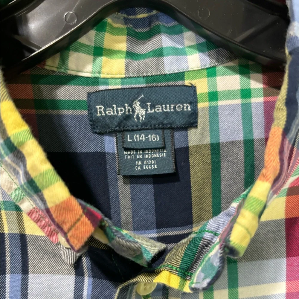 Ralph Lauren Boys Plaid Button Down Shirt Size Large